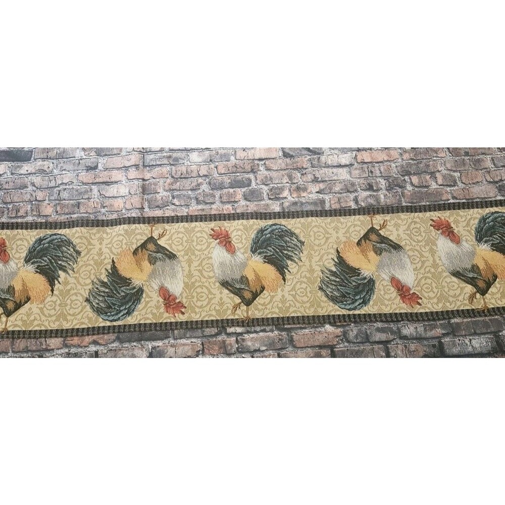 Vintage Rooster Woven Tapestry Table Runner 13”x70.5” Farmhouse Decor